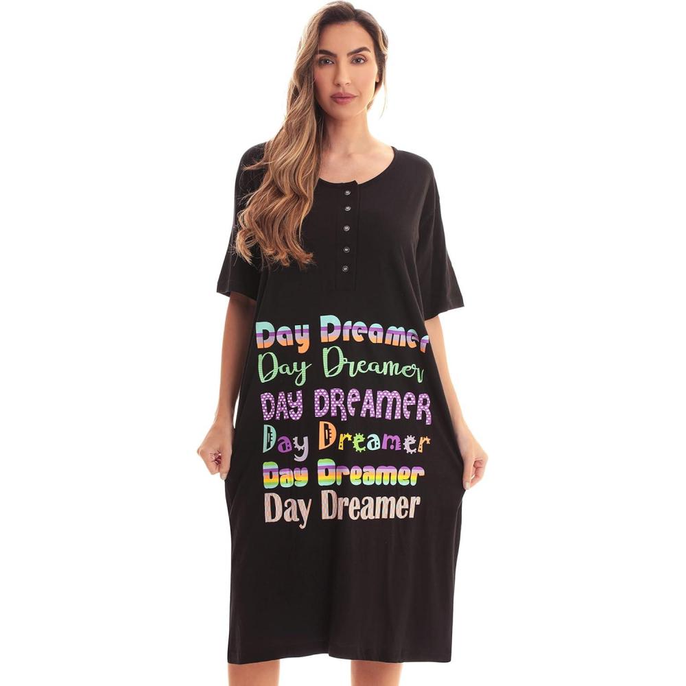 imageJust Love Short Sleeve Nightgown Sleep Dress for WomenBlack Day Dreamer
