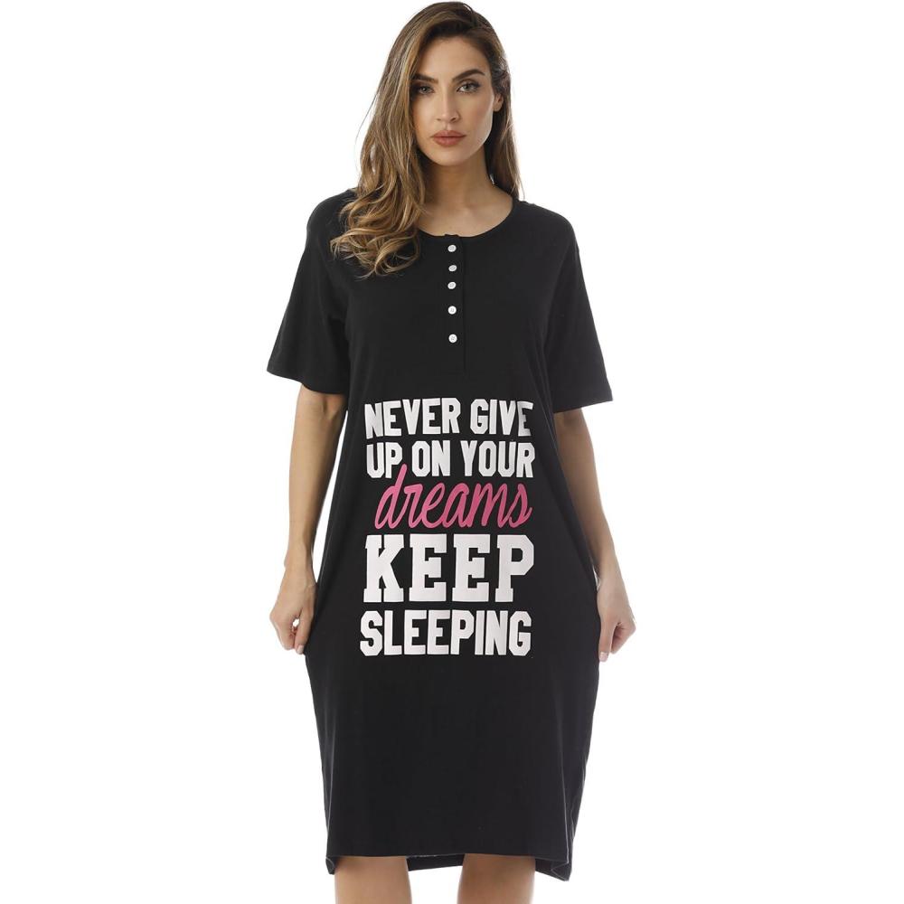 imageJust Love Short Sleeve Nightgown Sleep Dress for WomenBlack Keep Sleeping