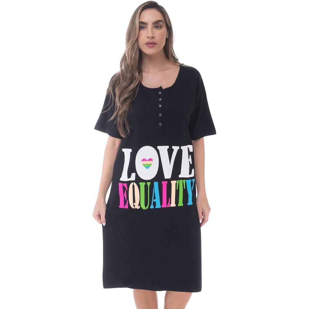 imageJust Love Short Sleeve Nightgown Sleep Dress for WomenBlack Love Equality