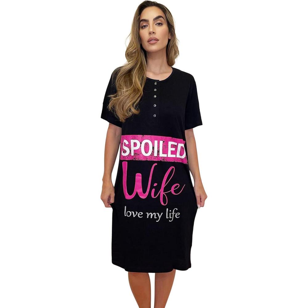 imageJust Love Short Sleeve Nightgown Sleep Dress for WomenBlack Spoiled Wife
