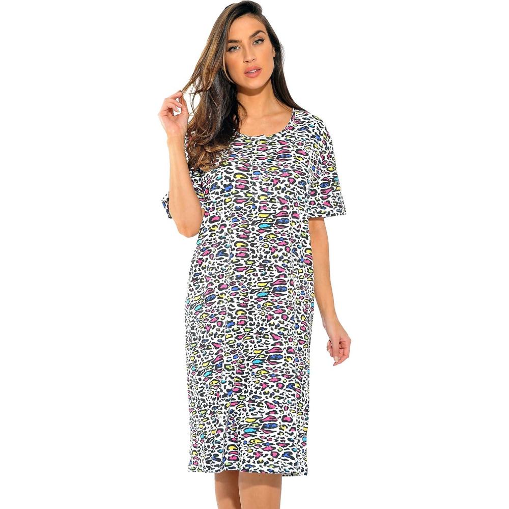 imageJust Love Short Sleeve Nightgown Sleep Dress for WomenColorful Cheetah