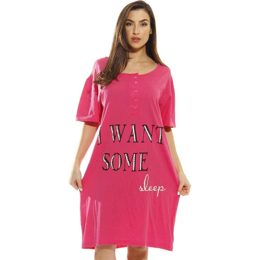 imageJust Love Short Sleeve Nightgown Sleep Dress for WomenFuchsia I Want Some Sleep