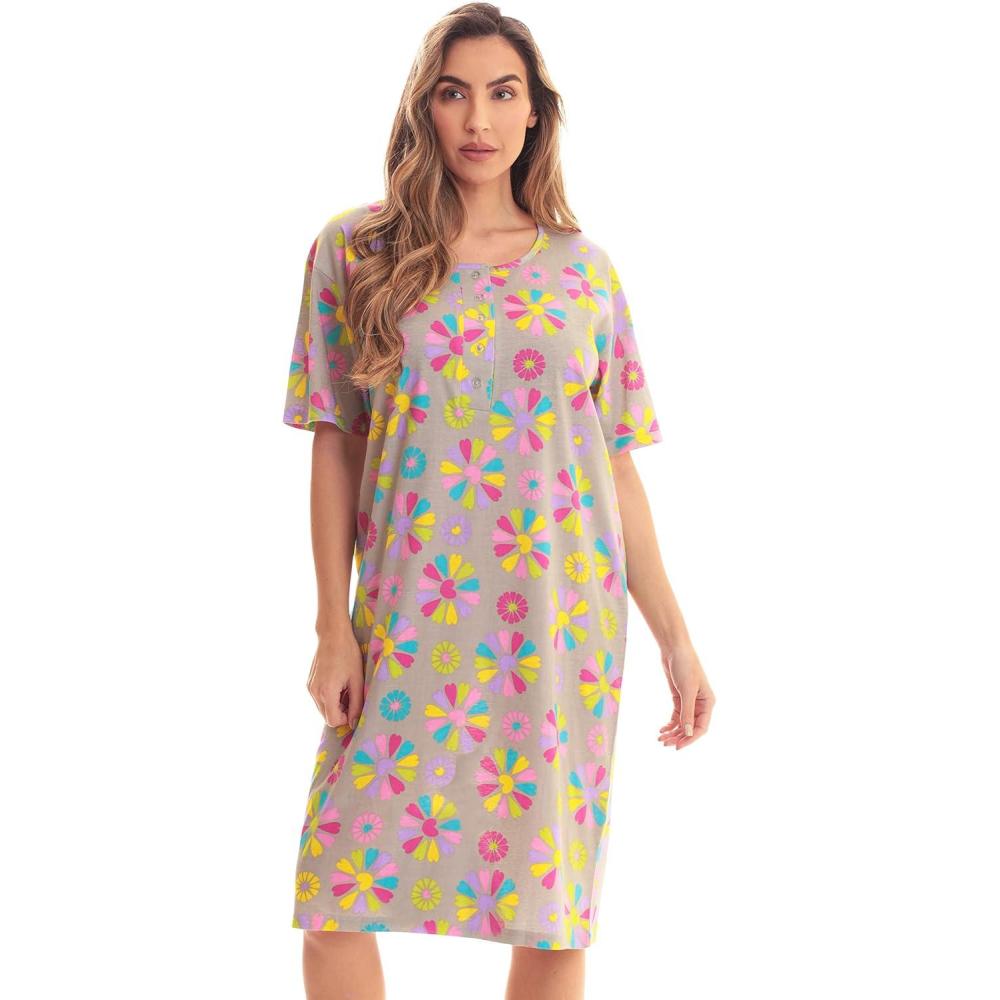 imageJust Love Short Sleeve Nightgown Sleep Dress for WomenGrey Heart Center