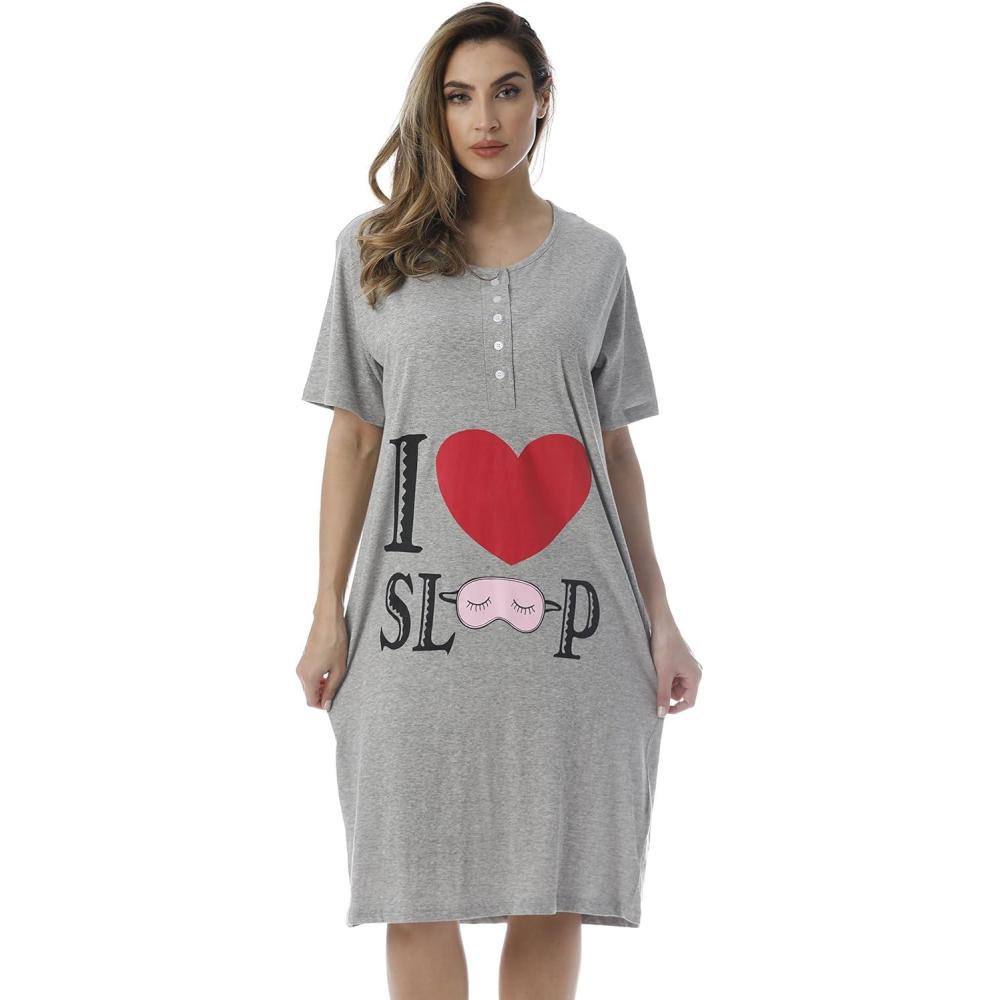 imageJust Love Short Sleeve Nightgown Sleep Dress for WomenGrey I Heart Sleep Mask