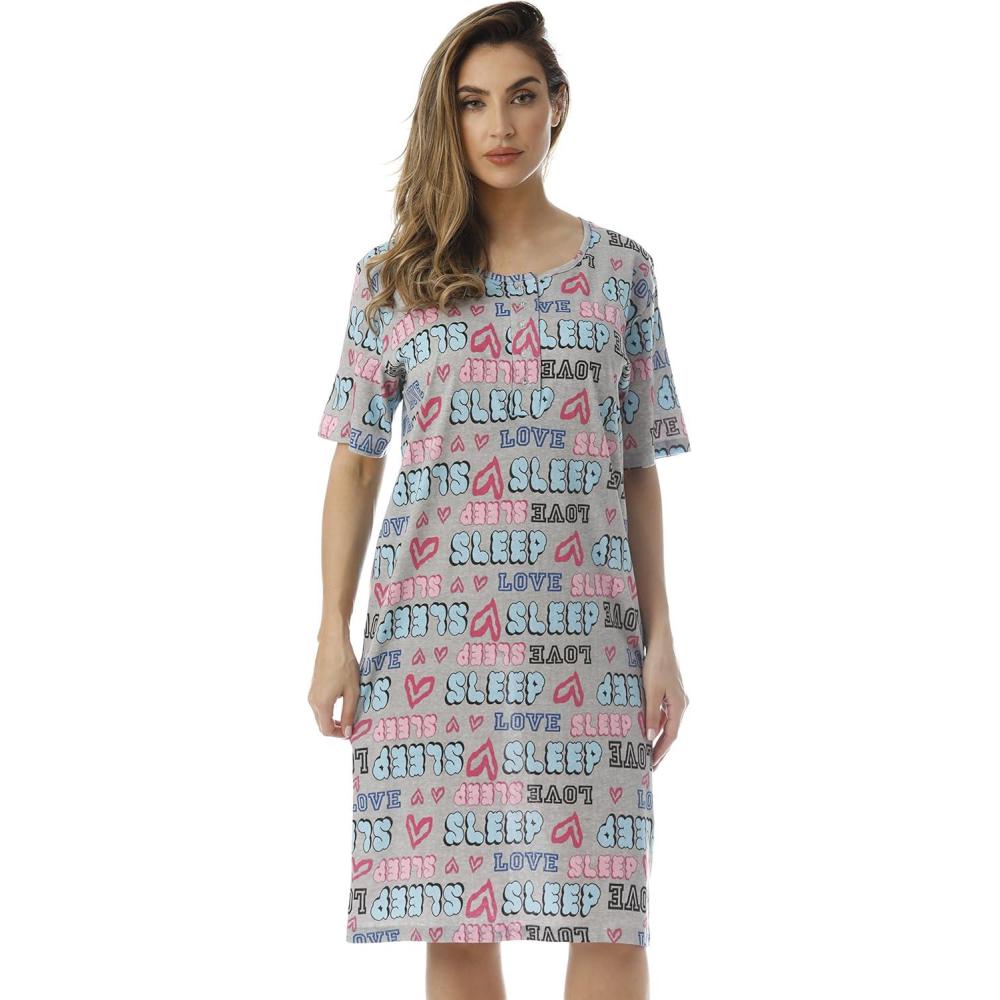 imageJust Love Short Sleeve Nightgown Sleep Dress for WomenGrey Love Sleep