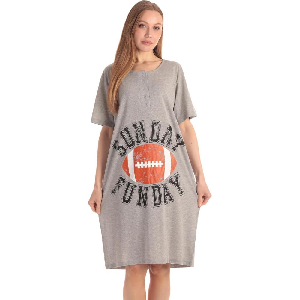 imageJust Love Short Sleeve Nightgown Sleep Dress for WomenGrey Sunday Funday