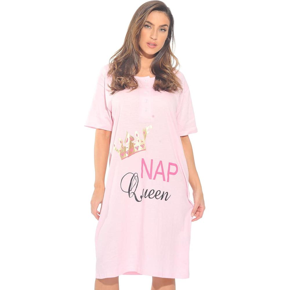 imageJust Love Short Sleeve Nightgown Sleep Dress for WomenLight Pink Nap Queen
