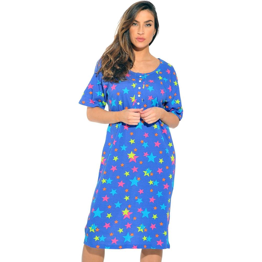 imageJust Love Short Sleeve Nightgown Sleep Dress for WomenMulti Stars