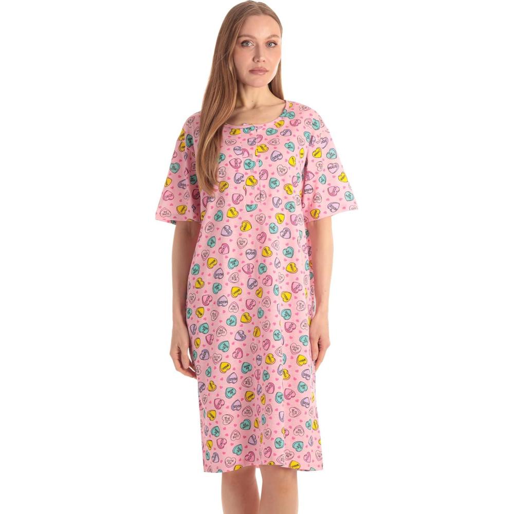 imageJust Love Short Sleeve Nightgown Sleep Dress for WomenPink Candy Hearts