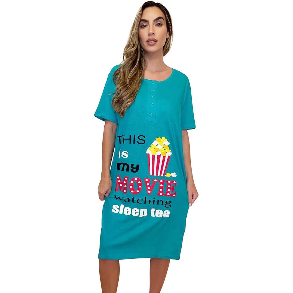imageJust Love Short Sleeve Nightgown Sleep Dress for WomenTeal Movie Sleep