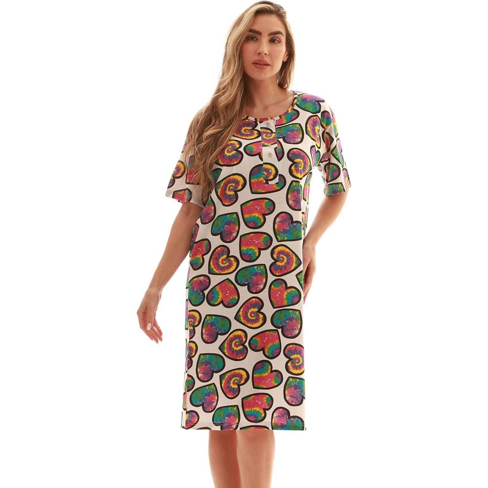 imageJust Love Short Sleeve Nightgown Sleep Dress for WomenTie Dye Tossed Hearts