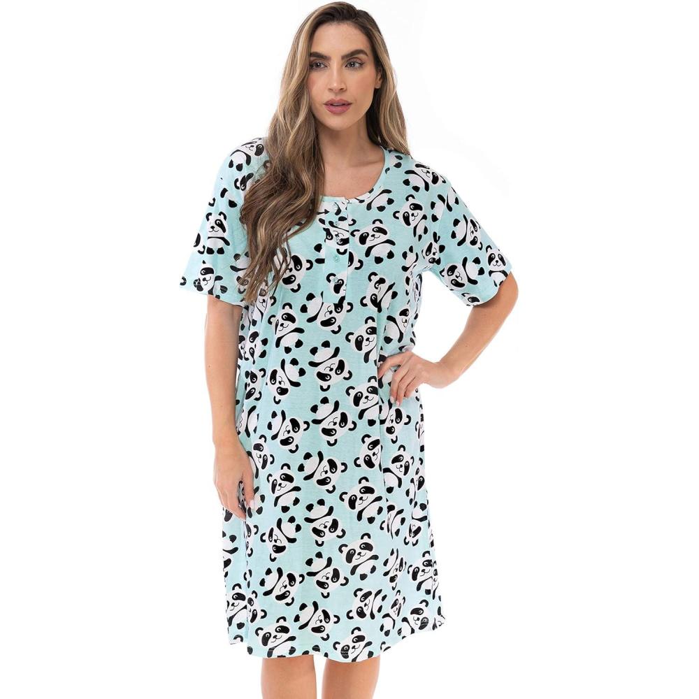 imageJust Love Short Sleeve Nightgown Sleep Dress for WomenTossed Pandas Aqua