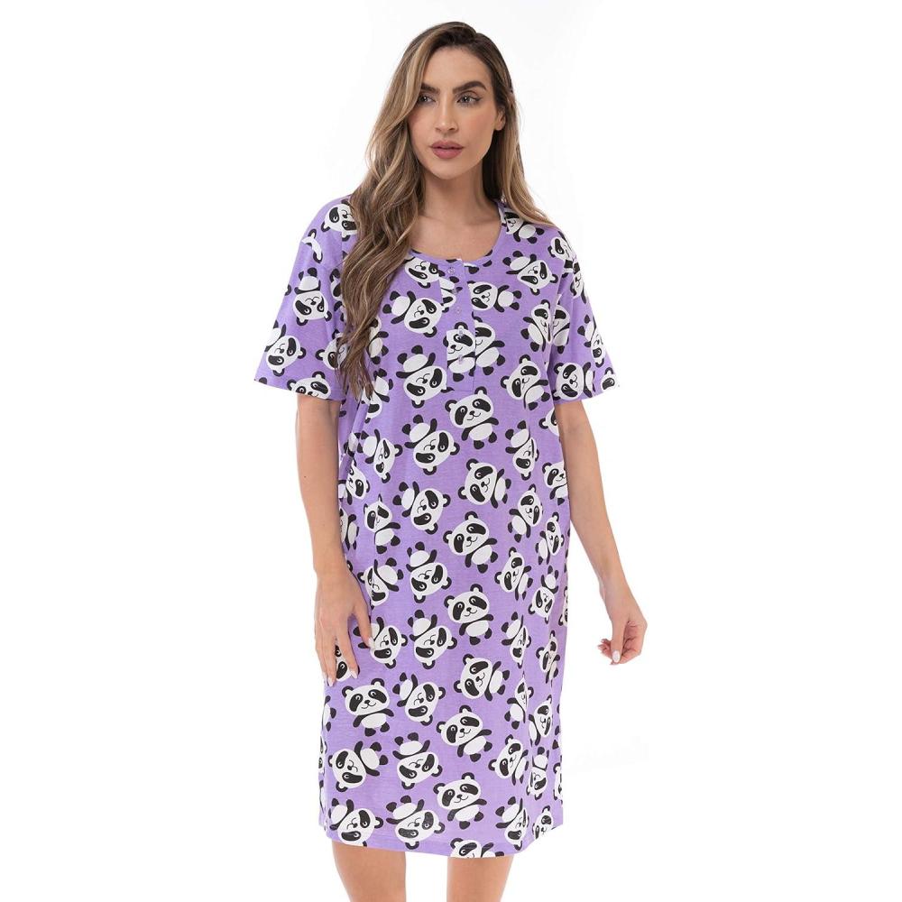imageJust Love Short Sleeve Nightgown Sleep Dress for WomenTossed Pandas Purple
