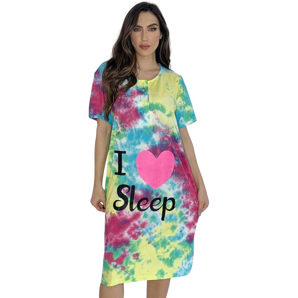 imageJust Love Short Sleeve Tie Dye Nightgown for WomenTie Dye Bright Spotty