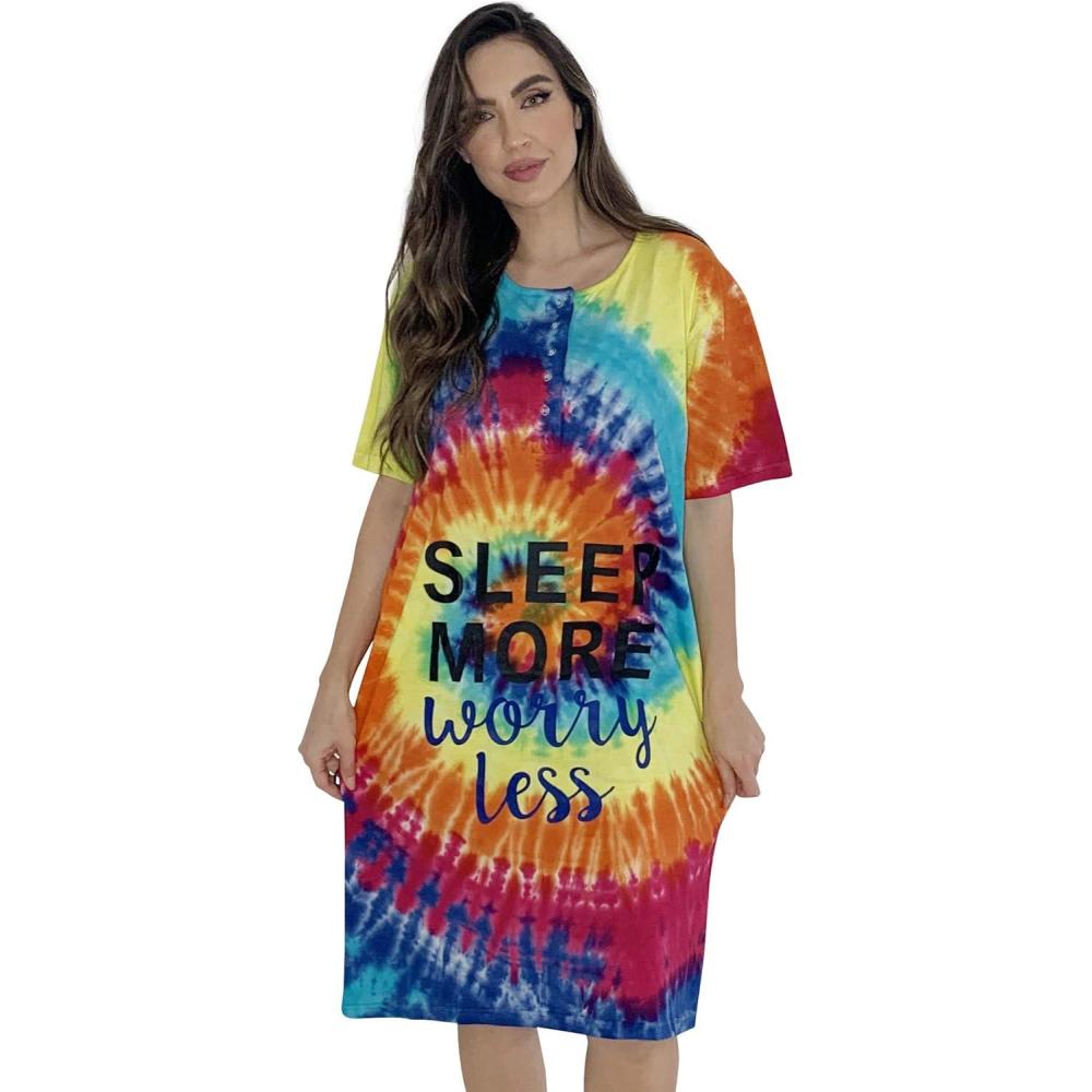 imageJust Love Short Sleeve Tie Dye Nightgown for WomenTie Dye Bright Swirl Screen
