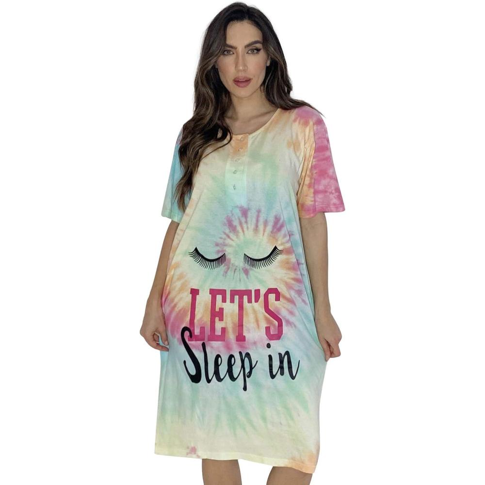 imageJust Love Short Sleeve Tie Dye Nightgown for WomenTie Dye Pastel Swirl Screen