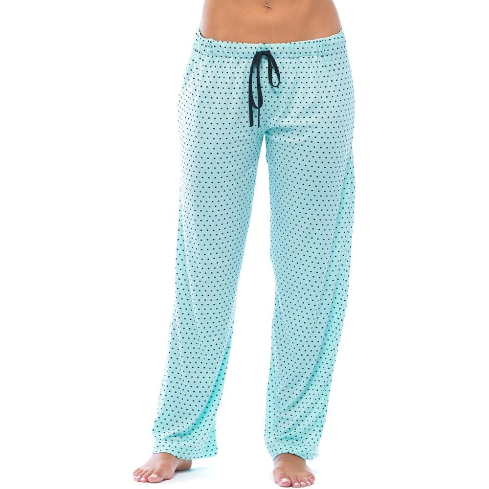 imageJust Love Silky Soft Women Pajama Pants with Stretch PJs SleepwearAqua With Black Dots