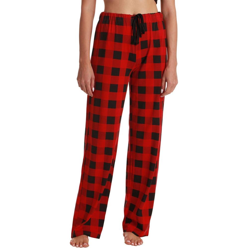 imageJust Love Silky Soft Women Pajama Pants with Stretch PJs SleepwearBuffalo Plaid Red Black