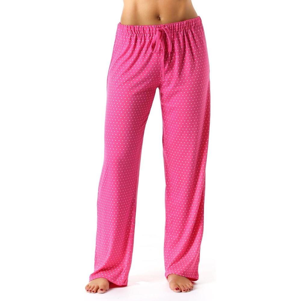 imageJust Love Silky Soft Women Pajama Pants with Stretch PJs SleepwearFuchsia With White Dots
