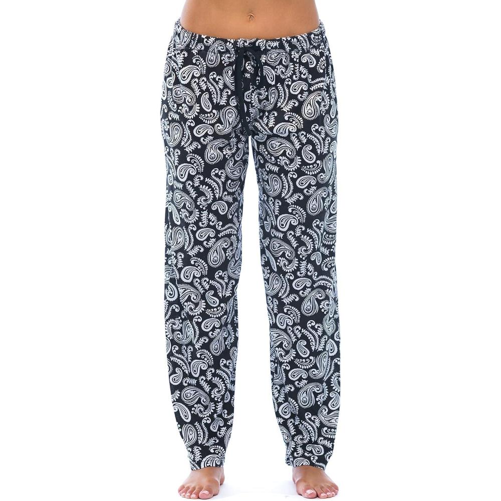 imageJust Love Silky Soft Women Pajama Pants with Stretch PJs SleepwearPaisley Black White