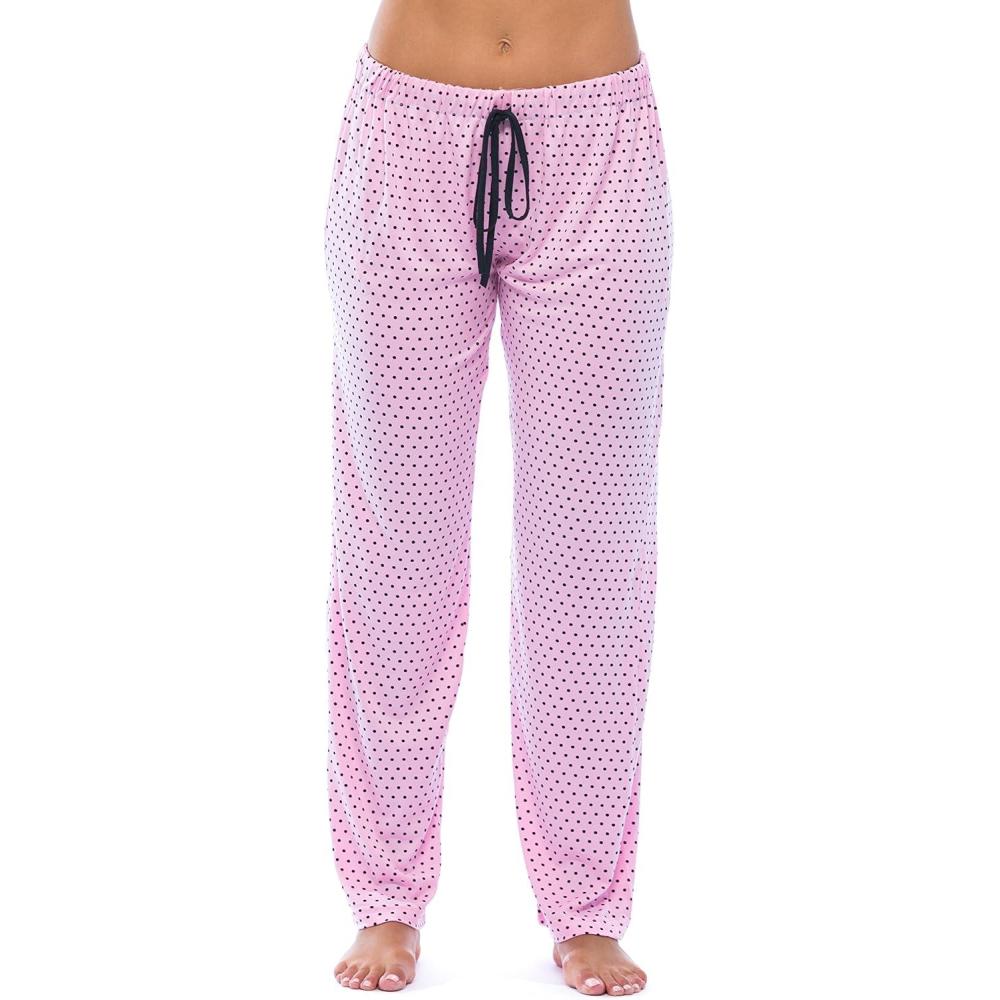 imageJust Love Silky Soft Women Pajama Pants with Stretch PJs SleepwearPink With Black Dots