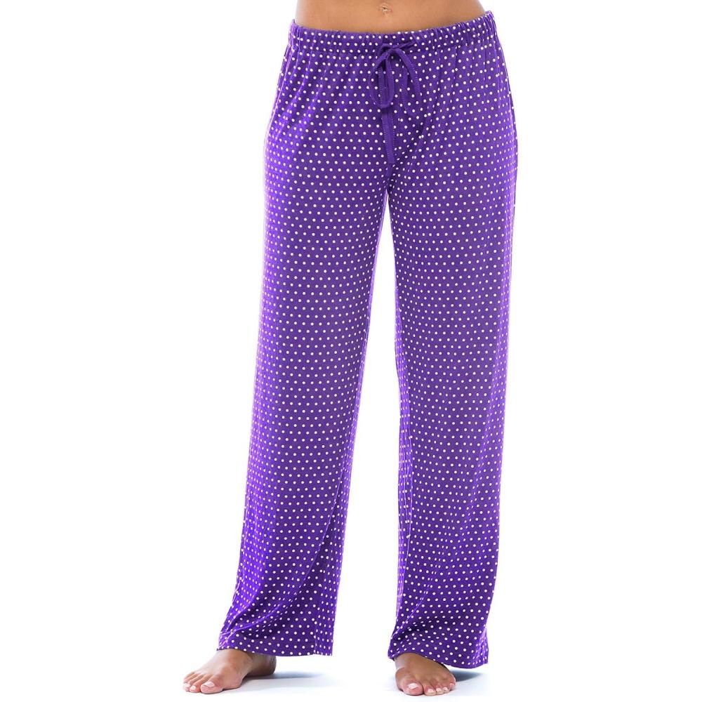 imageJust Love Silky Soft Women Pajama Pants with Stretch PJs SleepwearPlum With White Dots