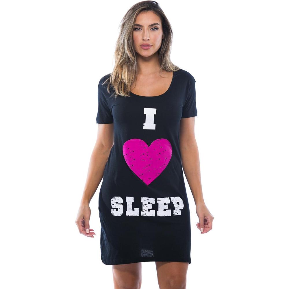 imageJust Love Sleep Dress for Women Sleeping Dorm ShirtBlack I Heart Sleep