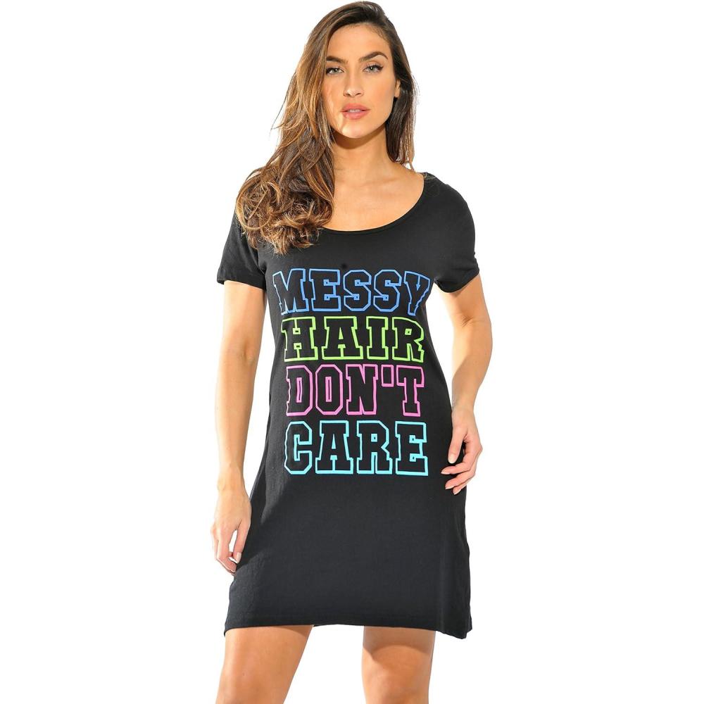 imageJust Love Sleep Dress for Women Sleeping Dorm ShirtBlack Messy Hair Dont Care