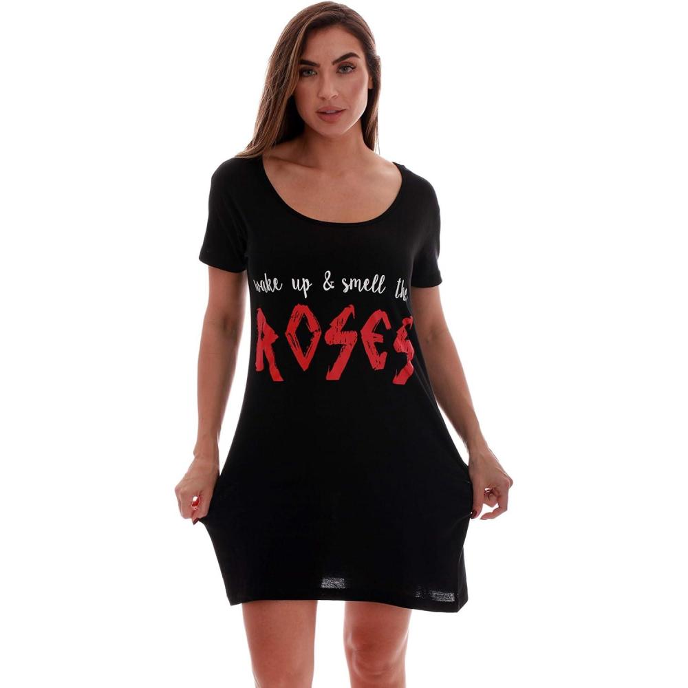 imageJust Love Sleep Dress for Women Sleeping Dorm ShirtBlack Smell the Roses