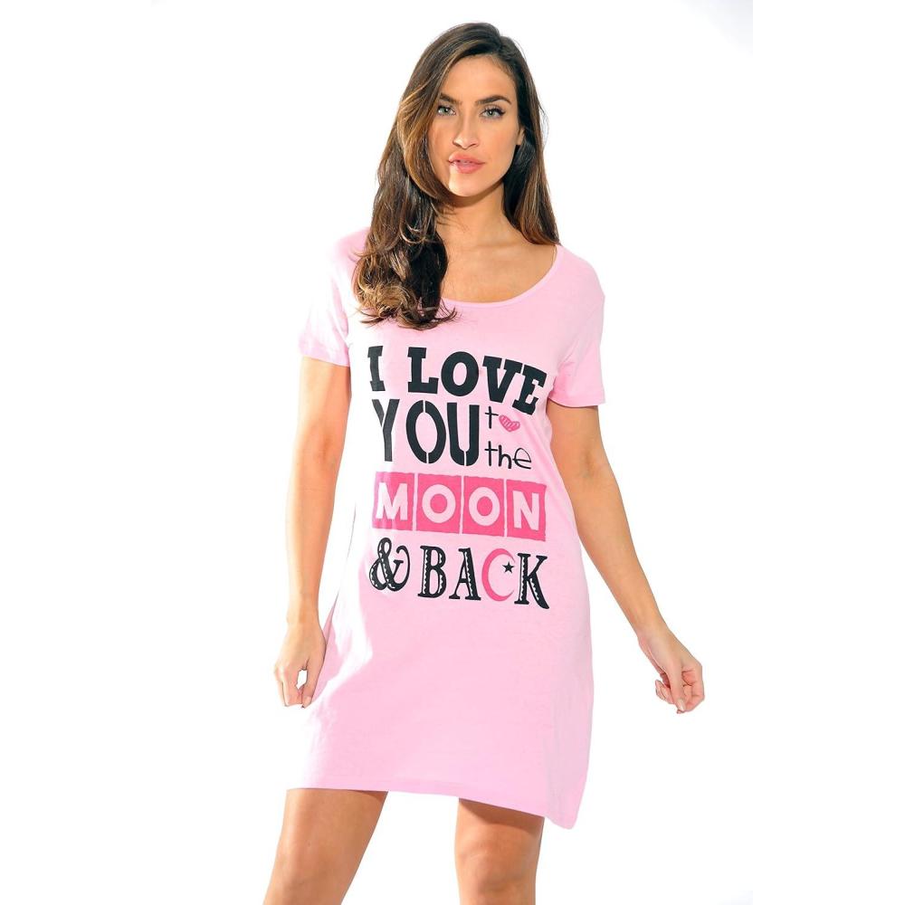 imageJust Love Sleep Dress for Women Sleeping Dorm ShirtPink I Love You to the Moon