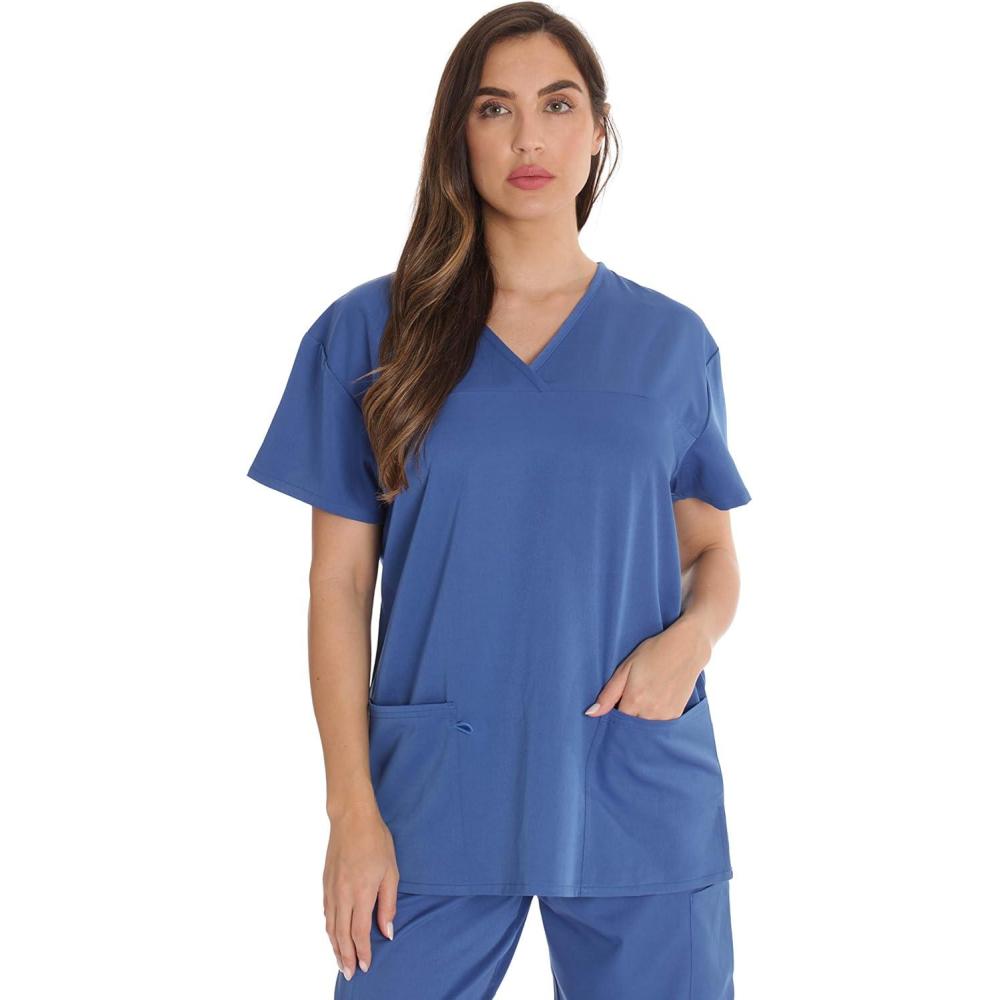 imageJust Love Solid Stretch Scrub Top for Women Mock Wrap Nursing ShirtRoyal