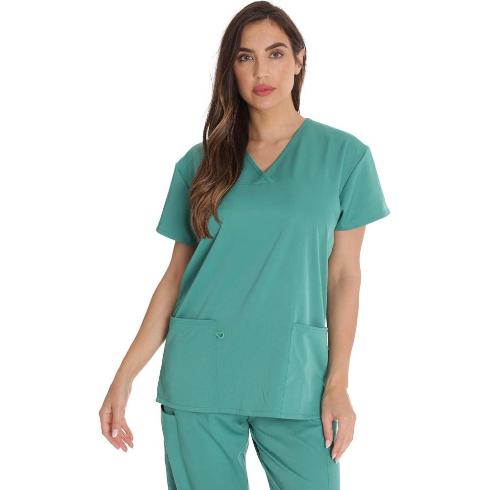 imageJust Love Solid Stretch Scrub Top for Women Mock Wrap Nursing ShirtSurgical Green