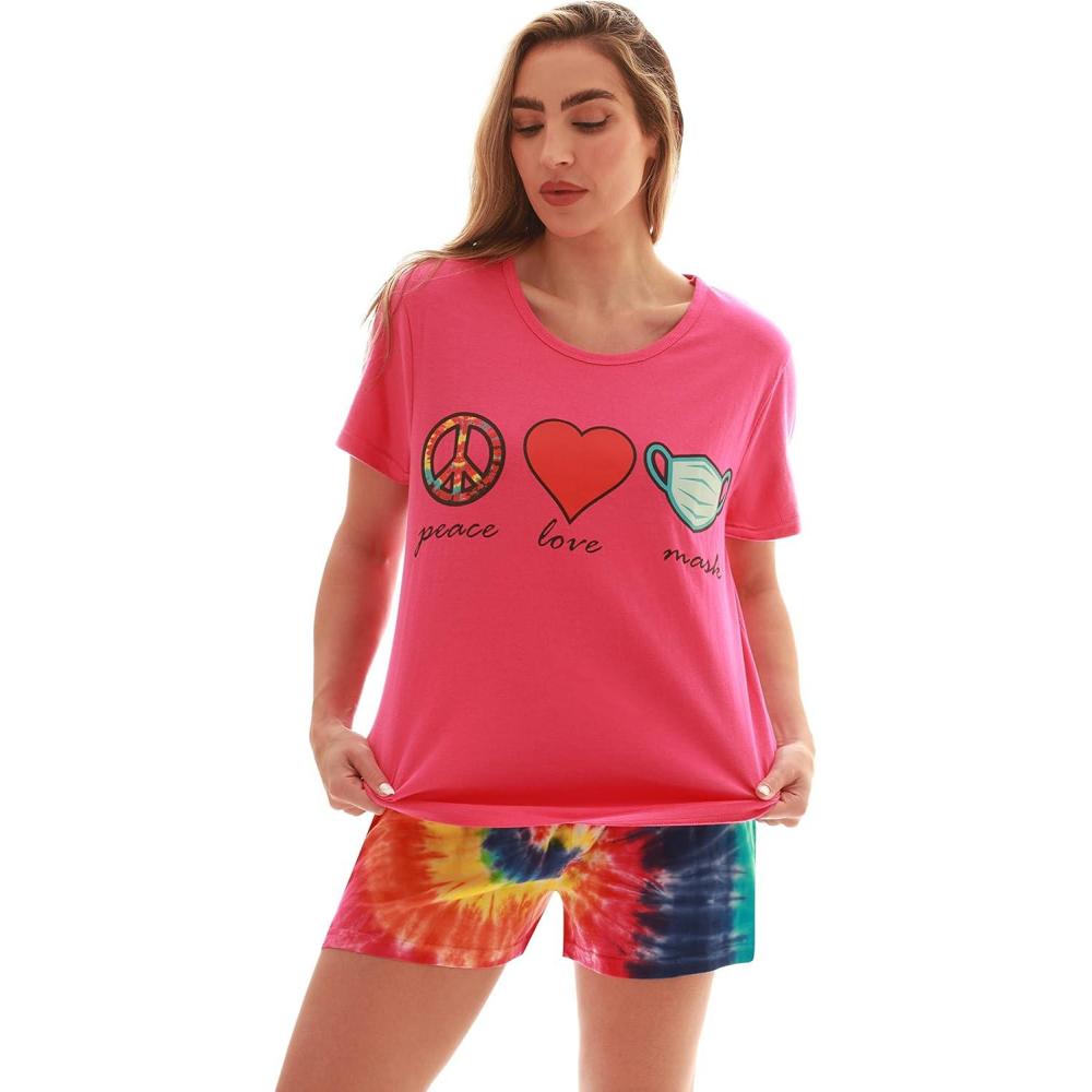 imageJust Love Tie Dye Shorts Set for WomenPink Tie Dye