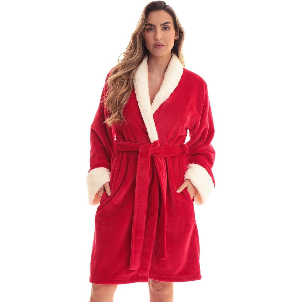 imageJust Love Velour Chevron Texture Bath Robes for WomenRed Sherpa