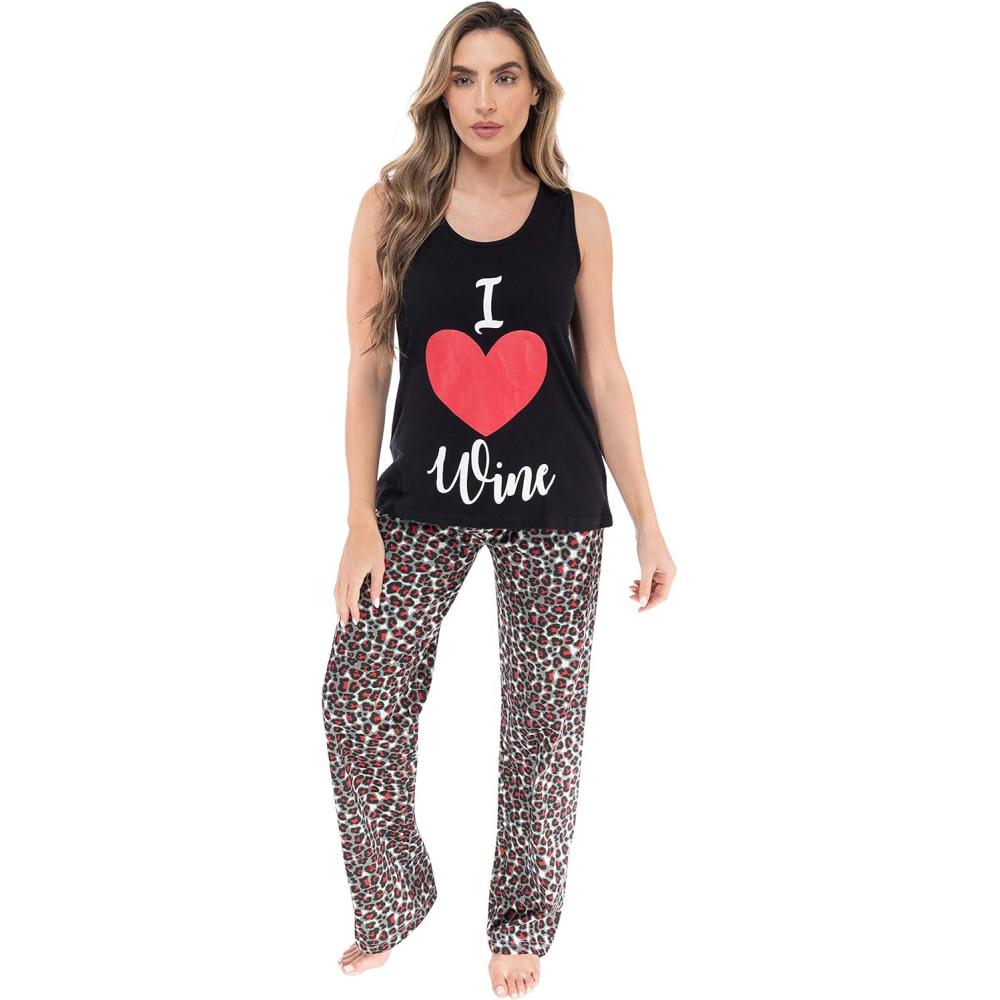 imageJust Love Womens Pajama Pant SetsBlack Heart Wine Leopard