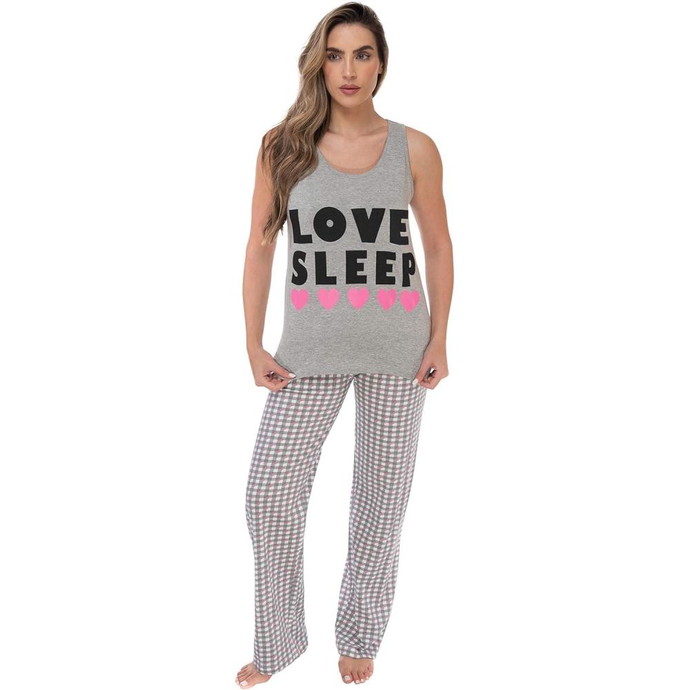 imageJust Love Womens Pajama Pant SetsLove Sleep  Grey Plaid