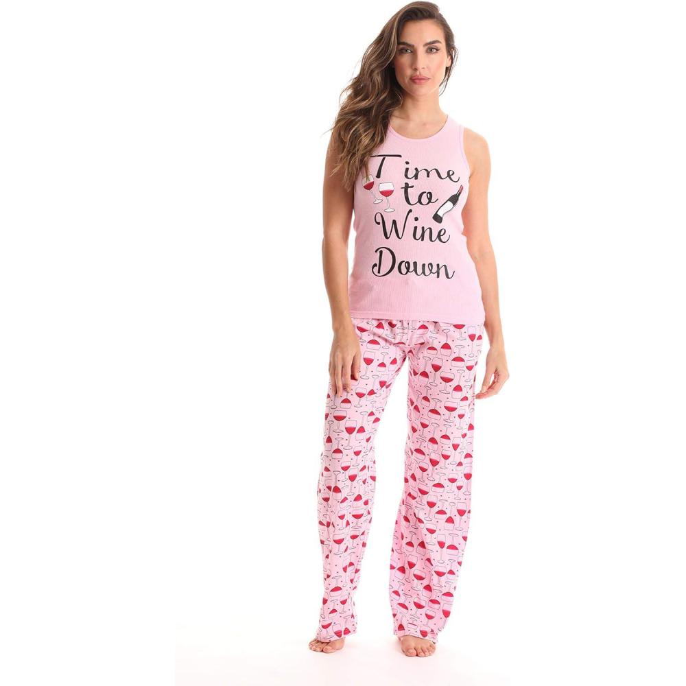 imageJust Love Womens Pajama Pant SetsPink Time to Wine Down