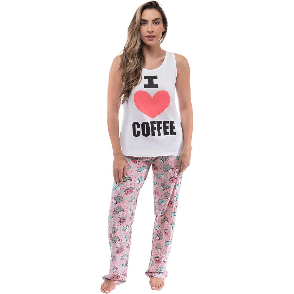 imageJust Love Womens Pajama Pant SetsWhite Love Coffee