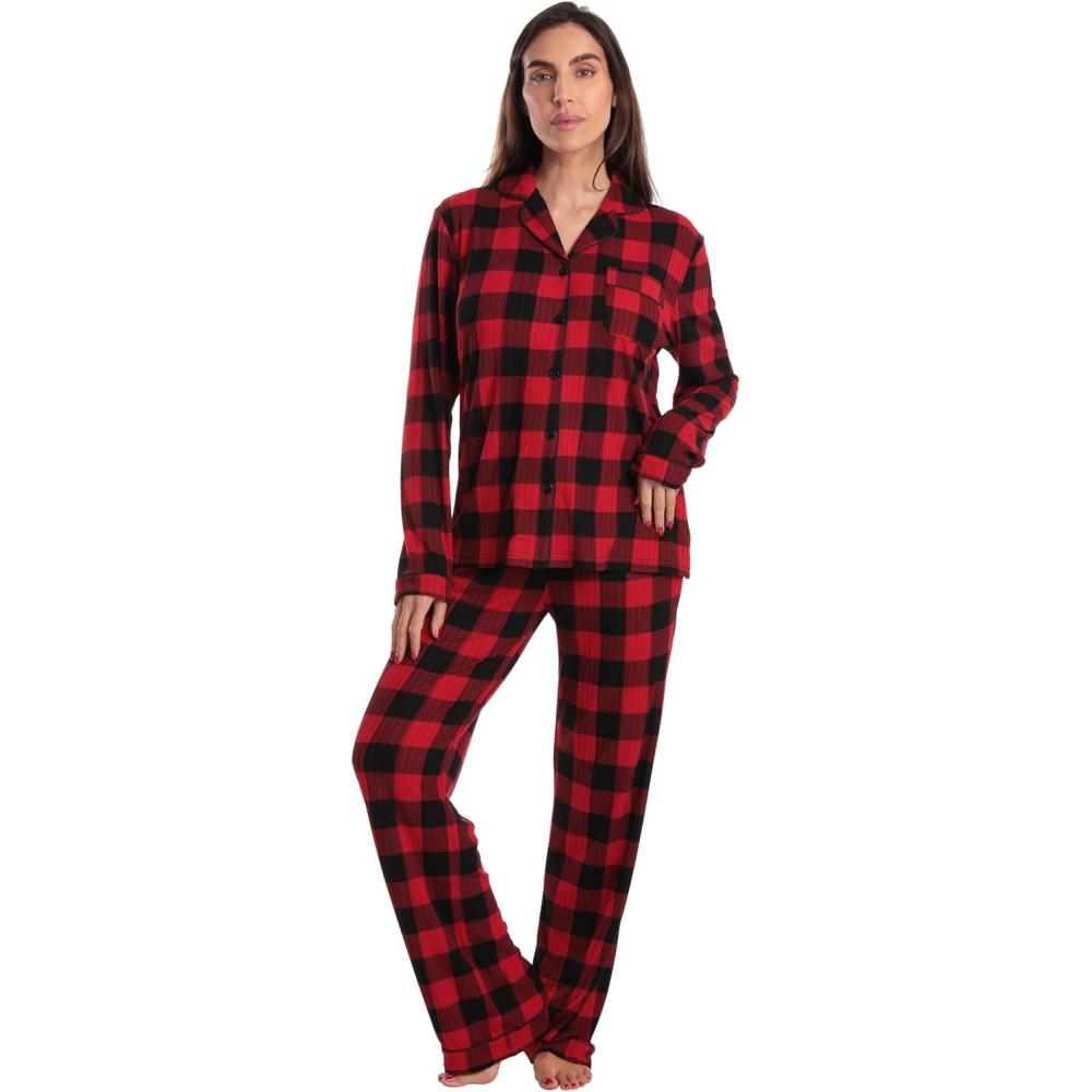 imageJust Love Womens Pajama SetBuffalo Plaid Red Black
