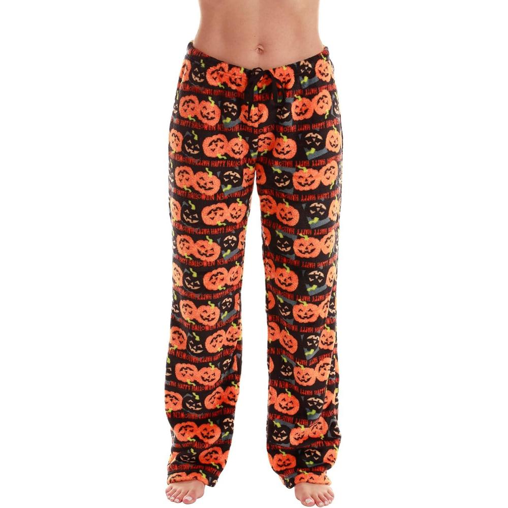 imageJust Love Womens Plush Pajama PantsBlack  Halloween Pumpkin