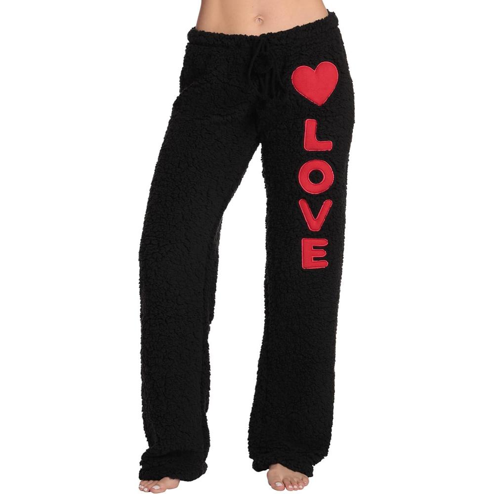 imageJust Love Womens Plush Pajama PantsBlack Love Heart