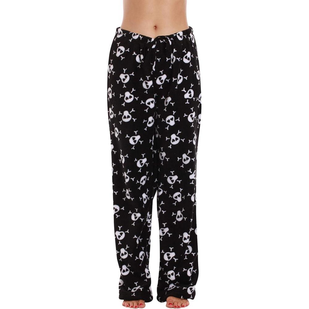imageJust Love Womens Plush Pajama PantsBlack  Skull and Crossbones