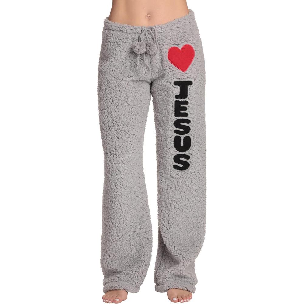 imageJust Love Womens Plush Pajama PantsGrey Heart Jesus