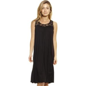 Dreamcrest Silky Soft Nightgown Crochet Trim Sleep Dress 1541B(Black)