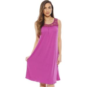 Dreamcrest Silky Soft Nightgown Crochet Trim Sleep Dress 1541B(Bright Purple)