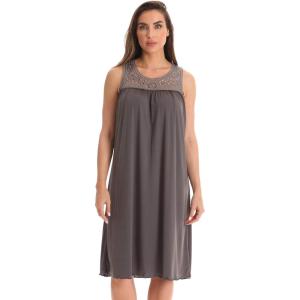 Dreamcrest Silky Soft Nightgown Crochet Trim Sleep Dress 1541B(Charcoal)