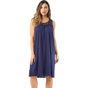 Dreamcrest Silky Soft Nightgown Crochet Trim Sleep Dress 1541B(Navy)