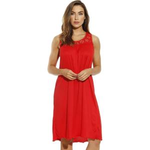 Dreamcrest Silky Soft Nightgown Crochet Trim Sleep Dress 1541B(Red)