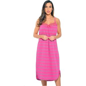 Just Love 100% Cotton Spaghetti Strap Stripe Womens Nightgown with Lace Trim(Fuchsia Stripe)
