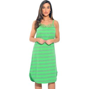 Just Love 100% Cotton Spaghetti Strap Stripe Womens Nightgown with Lace Trim(Lime Stripe)